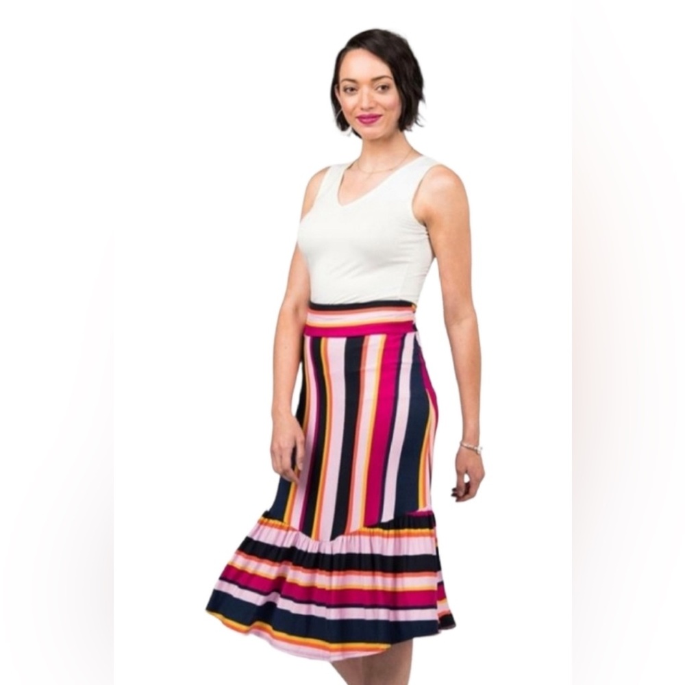 Agnes & Dora Boho Ruffle MIDI Skirt Bold Stripe Horizontal